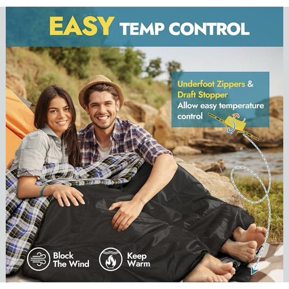 CANWAY Flannel Double Sleeping Bag 2 Person XXL 4-in-1 Camping Hiking NEW - Picture 3 of 11